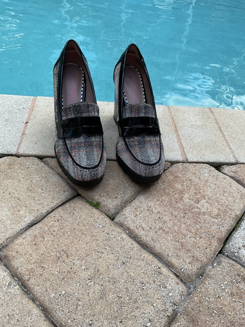 Betsey Johnson Multicolor Sparkle Tweed Loafers with Black Patent Trim - Picture 4 of 4